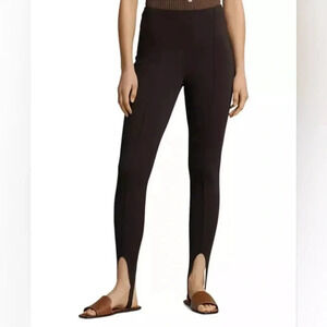 Polo Ralph Lauren Pintucked Stirrup Leggings Brown Solid Side Zipped Medium